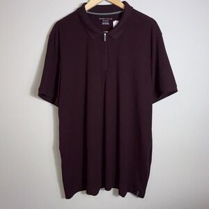 Perry Ellis Quarter 1/4 Zip Maroon Stretch Ribbed Polo Shirt Men's Size 2XL